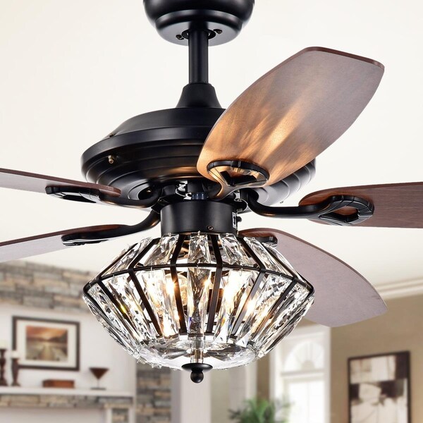 Warehouse Of Tiffany CFL-8366REMO-MB 52 in. Makore Lighted Ceiling Fan with Crystal Shade, Matte Black CFL-8366REMO/MB - main